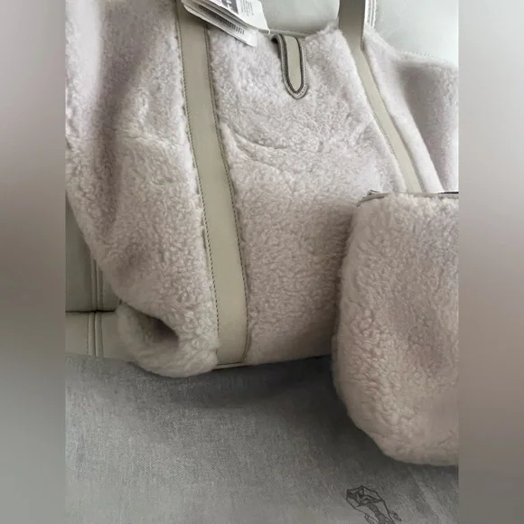 NWT 2PC Set Shopper Bad Monili Italy Wool Cashmere Fleecy Fur effect beige - Picture 7 of 12